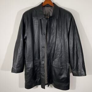 STUNNING Bullock & Jones Butter Soft Black Leather Silk Lined Coat 46 XXL